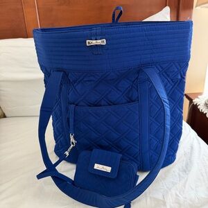 Vera Bradley Royal Blue Quilted Tote with matching wallet.